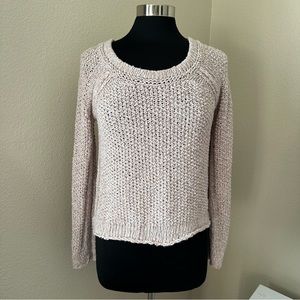 Free People Pink and White Crew Neck Sweater